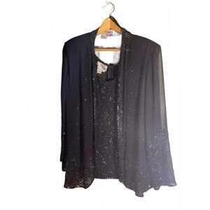 Vintage J Kara Floral Sequin Jacket & Tank Top Set 1X